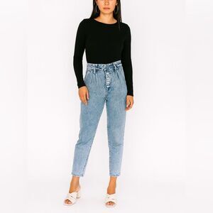 Simple Society High Rise Button Fly Pleated Distressed Straight Leg Jeans Sz 26